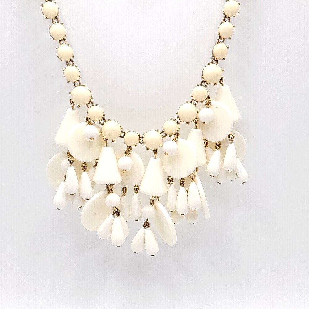 J.Crew Wind Bell Necklace‎ Cream Gold Bib Charm Signed - Picture 4 of 7
